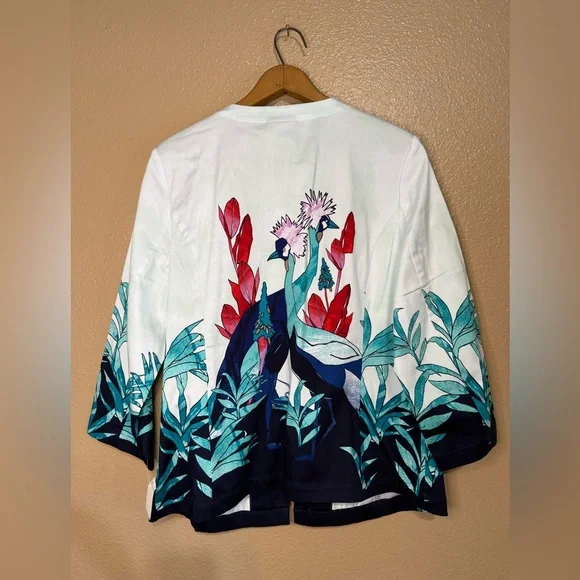 Chicos Floral Asian Watercolor Jacket Lightweight Open Tunic Cotton Travel NWT 1 - Picture 4 of 14